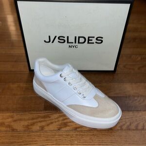 J/Slides NYC Gable Lace Up Sneakers White & Sand Faux Suede Women’s Size 9
